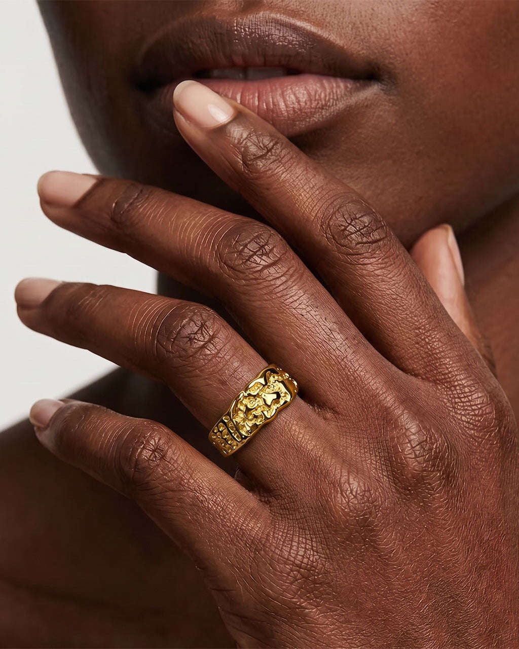 Ancient Organic Textured Band Waterproof Gold Ring