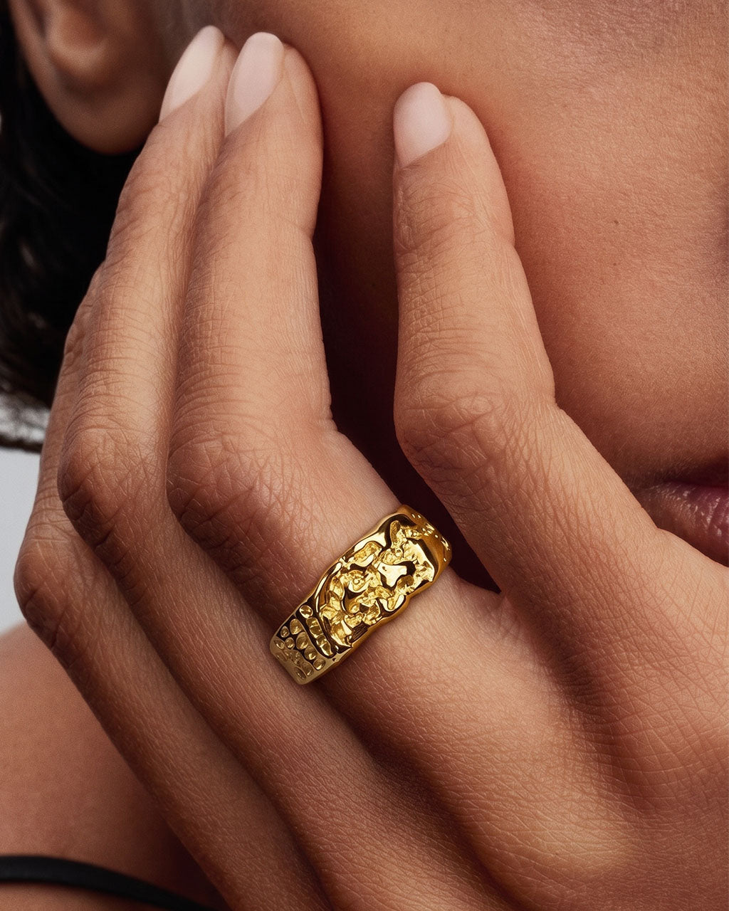 Ancient Organic Textured Band Waterproof Gold Ring