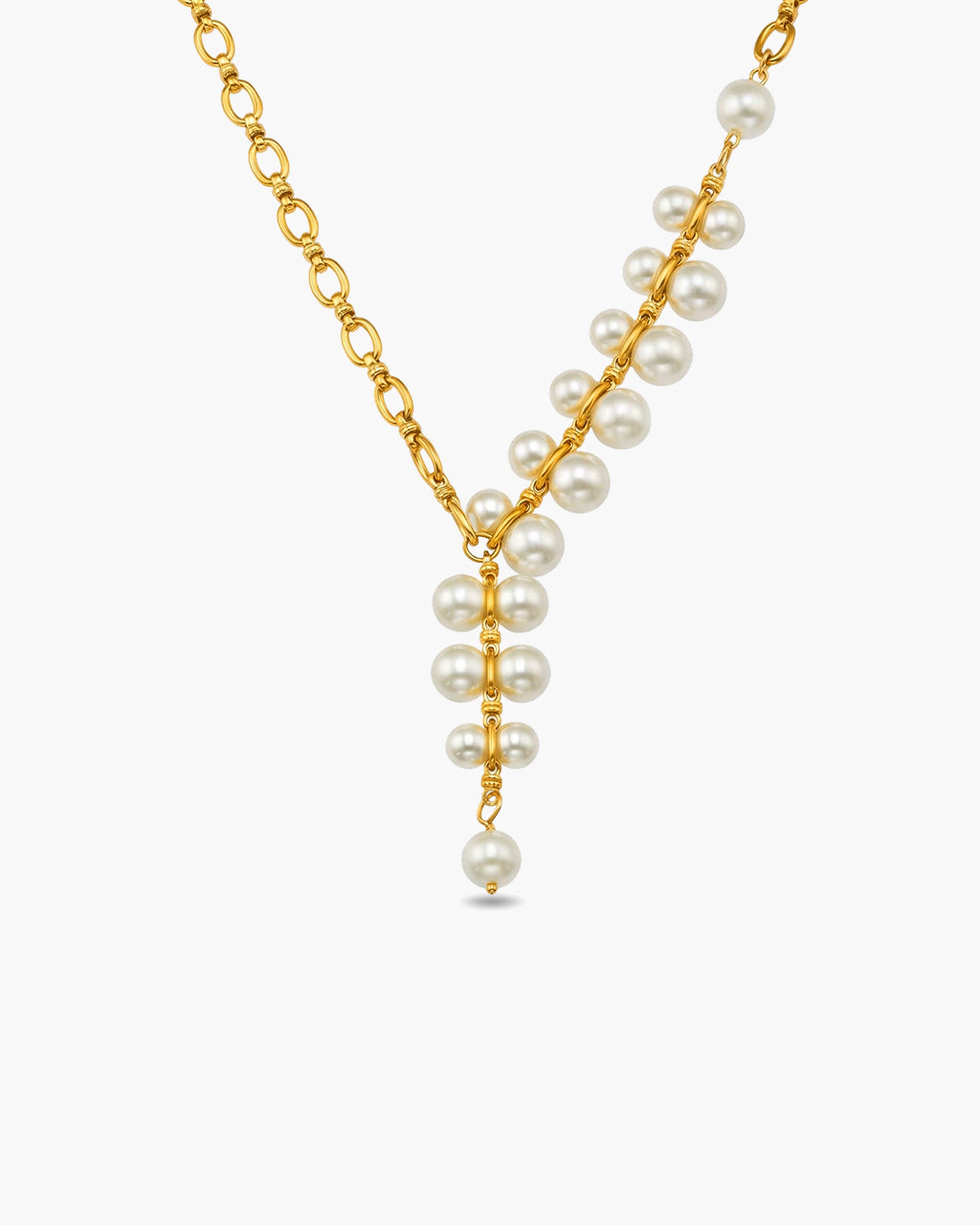 Asymmetric Pearl Cascade Y Waterproof Gold Necklace
