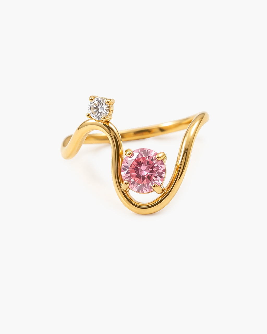 Asymmetric Two Tone Stone Wave Waterproof Gold Ring