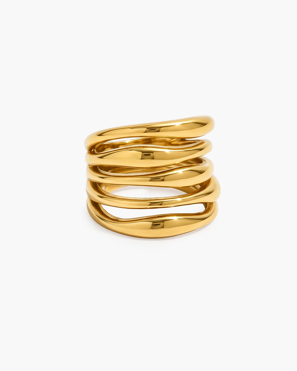 Asymmetrical Layered Multi Band Waterproof Gold Ring