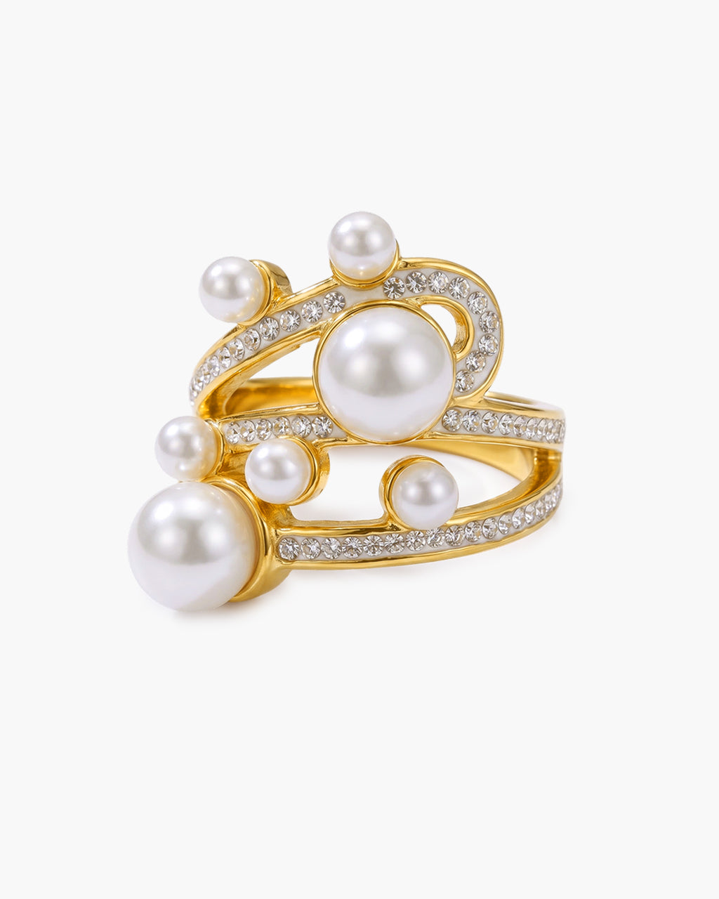 Baroque Pearl Simulated Diamond Waterproof Gold Ring