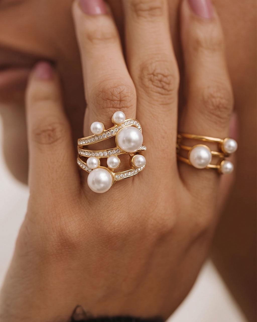 Baroque Pearl Simulated Diamond Waterproof Gold Ring