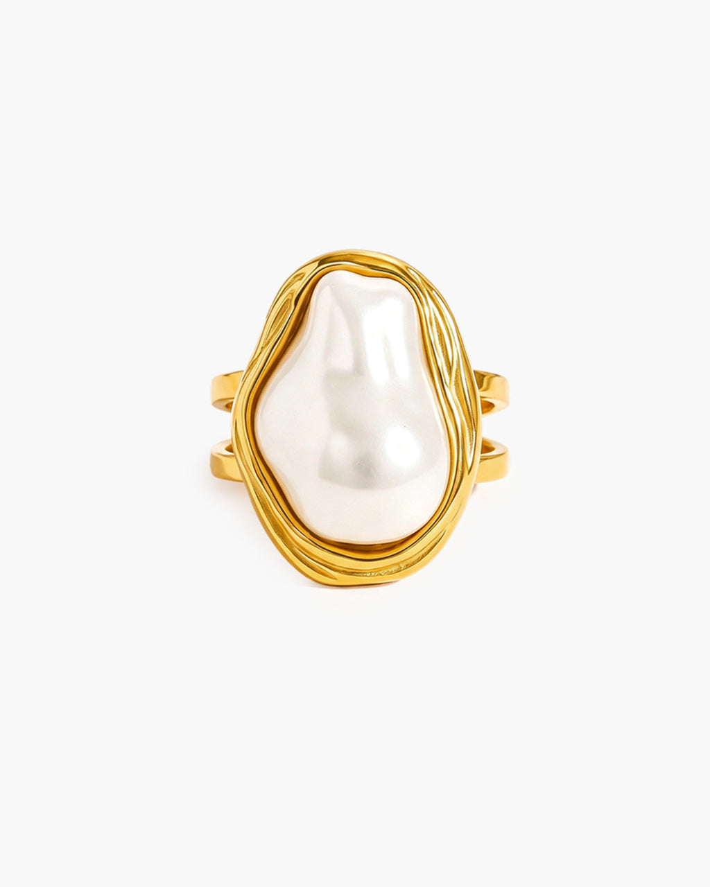 Baroque Pearl Statement Open Waterproof Gold Ring
