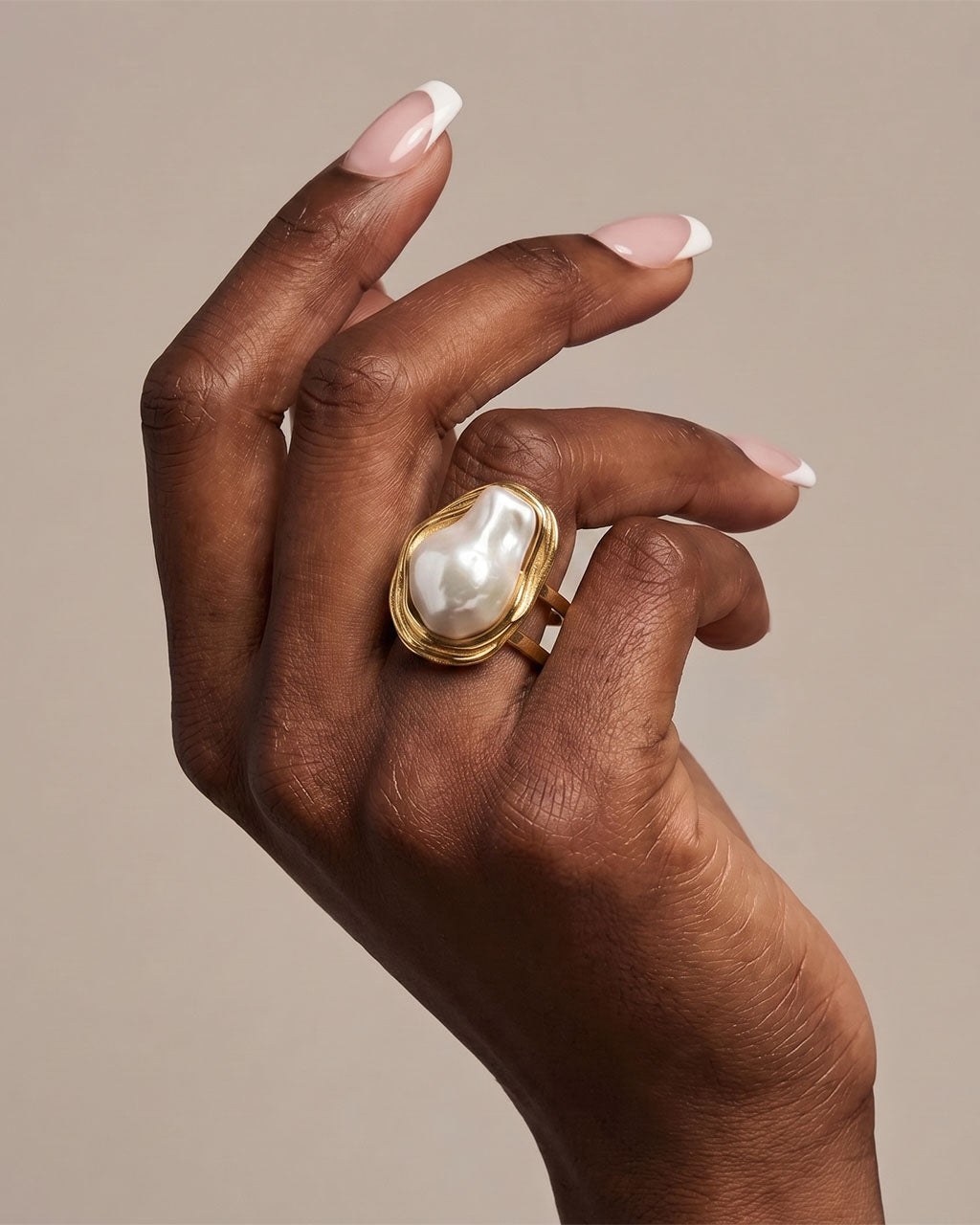 Baroque Pearl Statement Open Waterproof Gold Ring