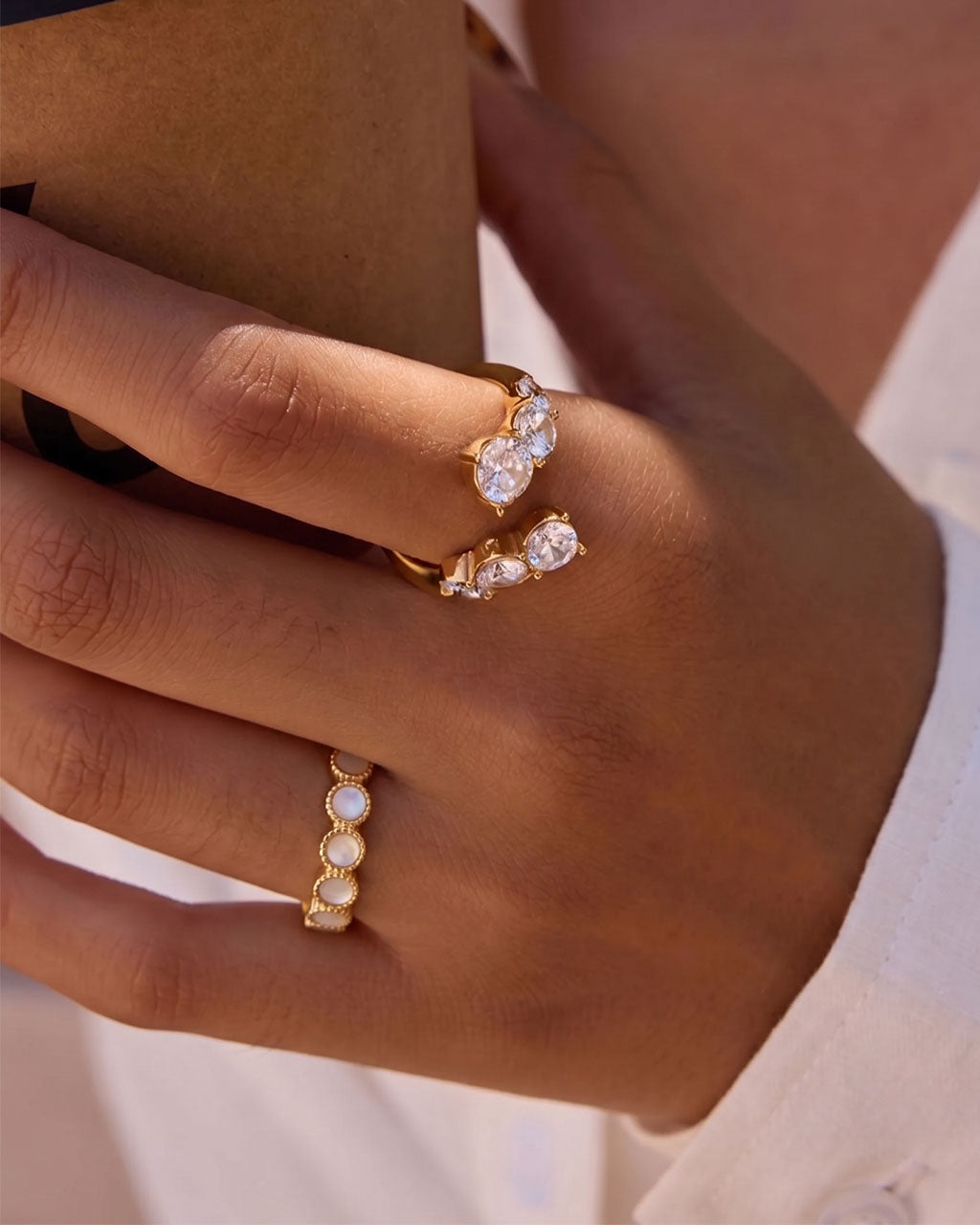 Beaded Circle Eternity Band Waterproof Gold Ring