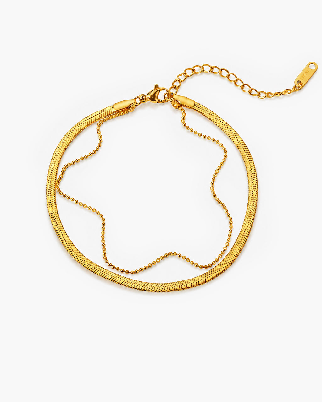 Beaded Herringbone Double Layered Waterproof Gold Anklet
