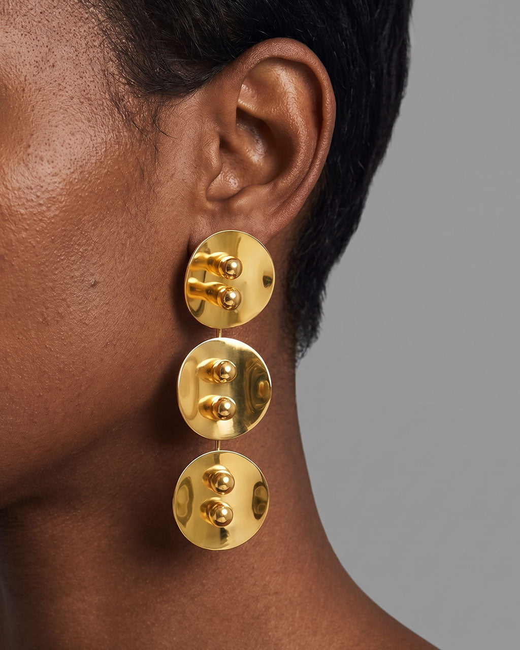 Beaded Triple Disc Statement Waterproof Gold Earrings