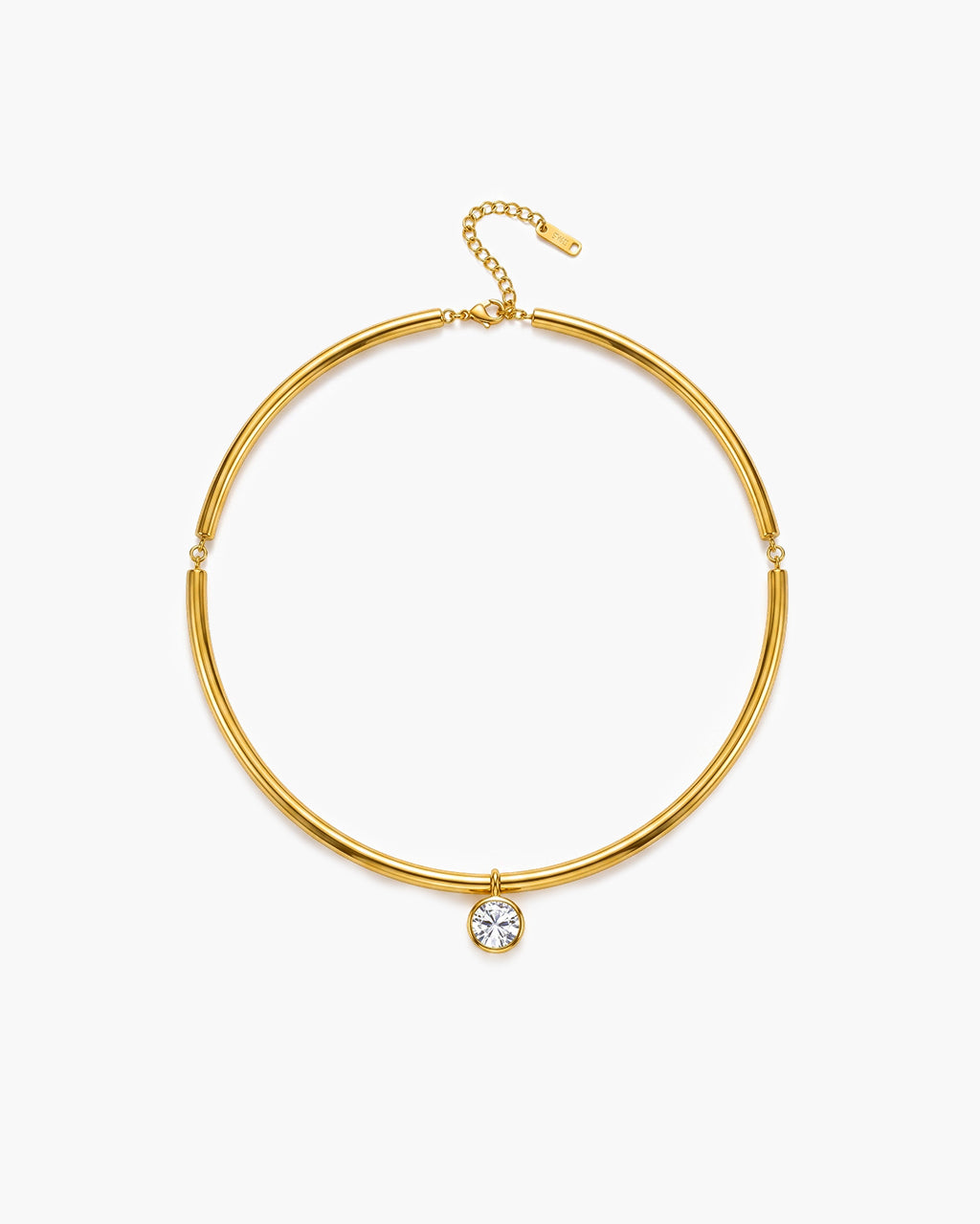 Bezel Oval Solitaire Choker Waterproof Gold Necklace