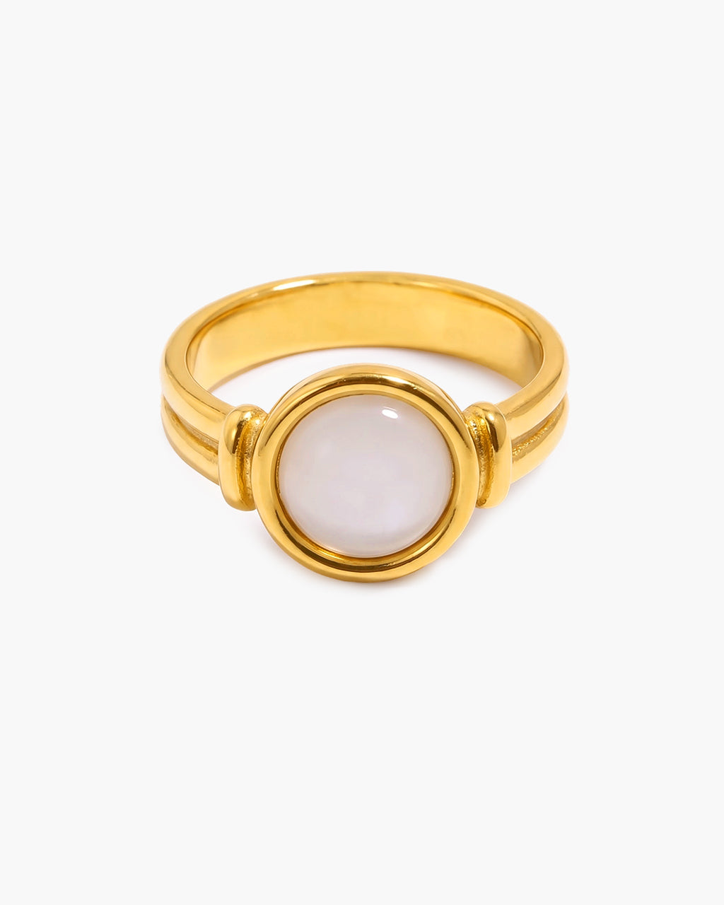 Bezel Set Mother of Pearl Open Waterproof Gold Ring