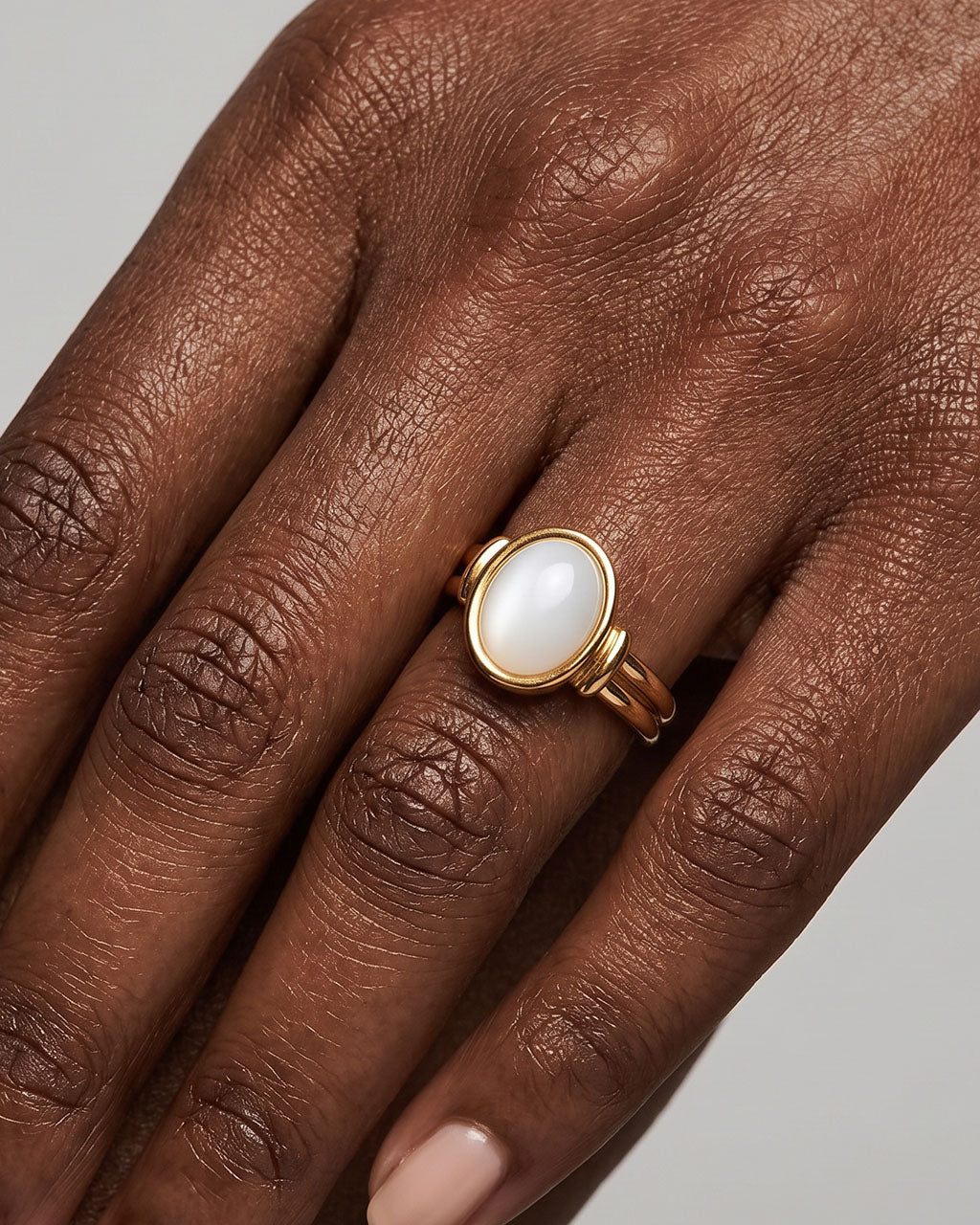 Bezel Set Mother of Pearl Open Waterproof Gold Ring
