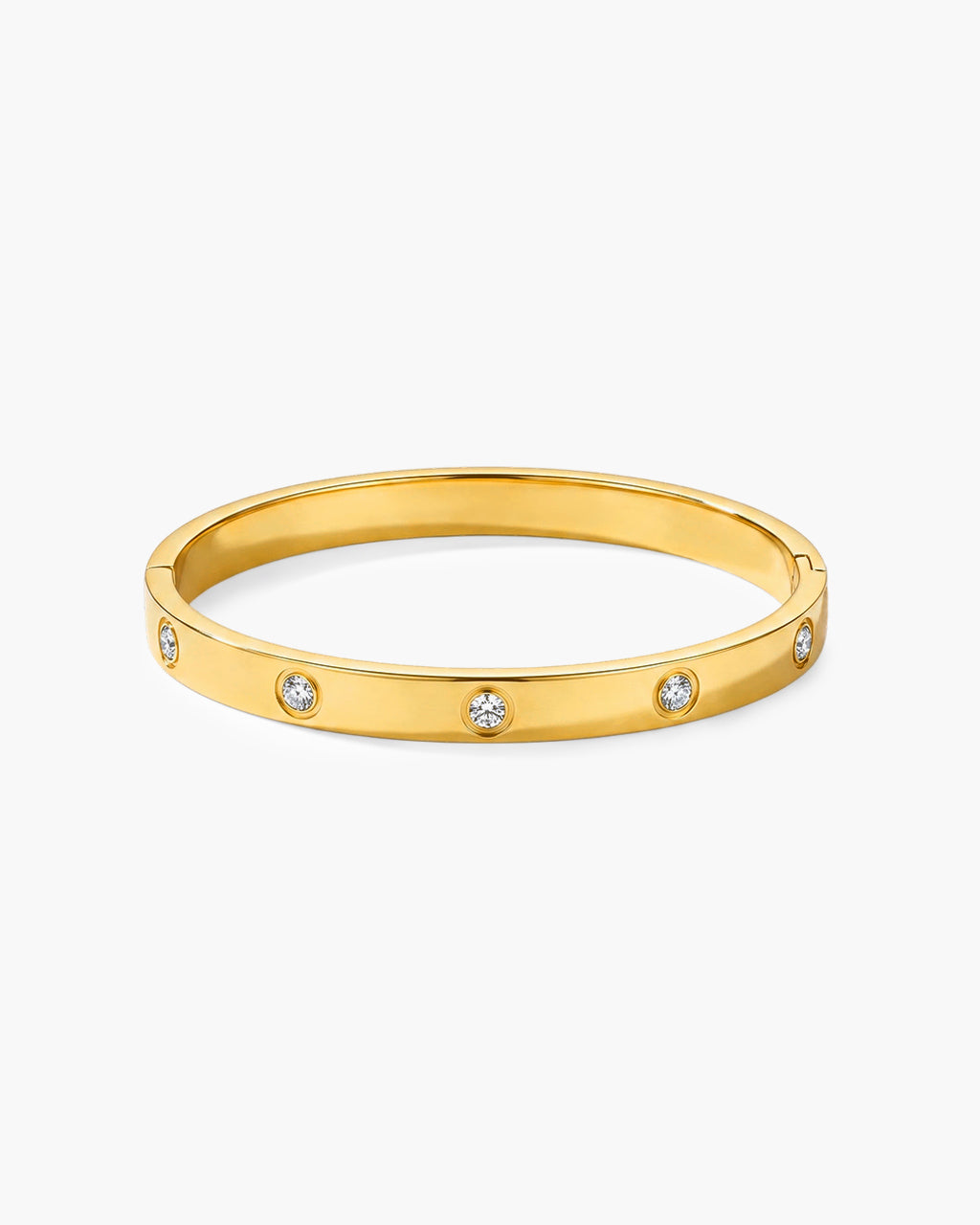 Bezel Set Simulated Diamond Waterproof Gold Bangle
