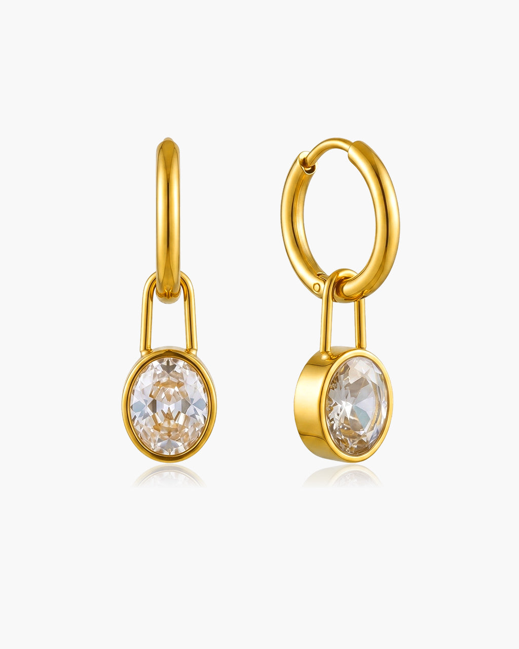 Bezel Solitaire Charm Huggie Waterproof Gold Earrings