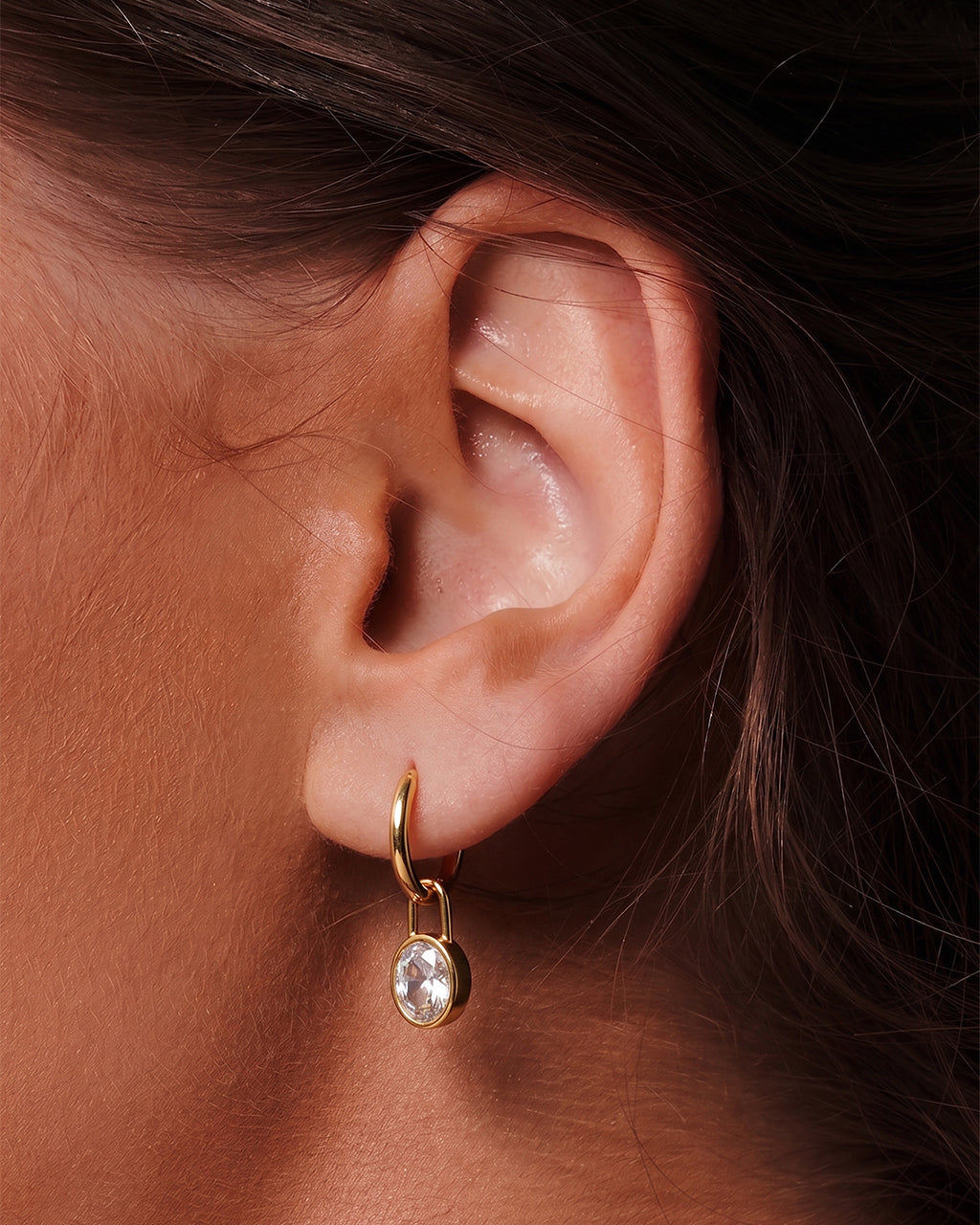 Bezel Solitaire Charm Huggie Waterproof Gold Earrings