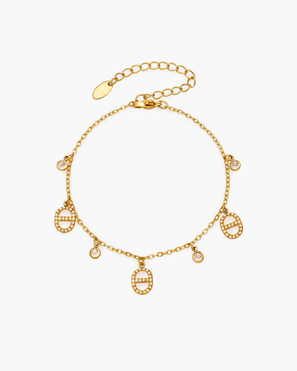Bezel Stone Mariner Charm Waterproof Gold Bracelet