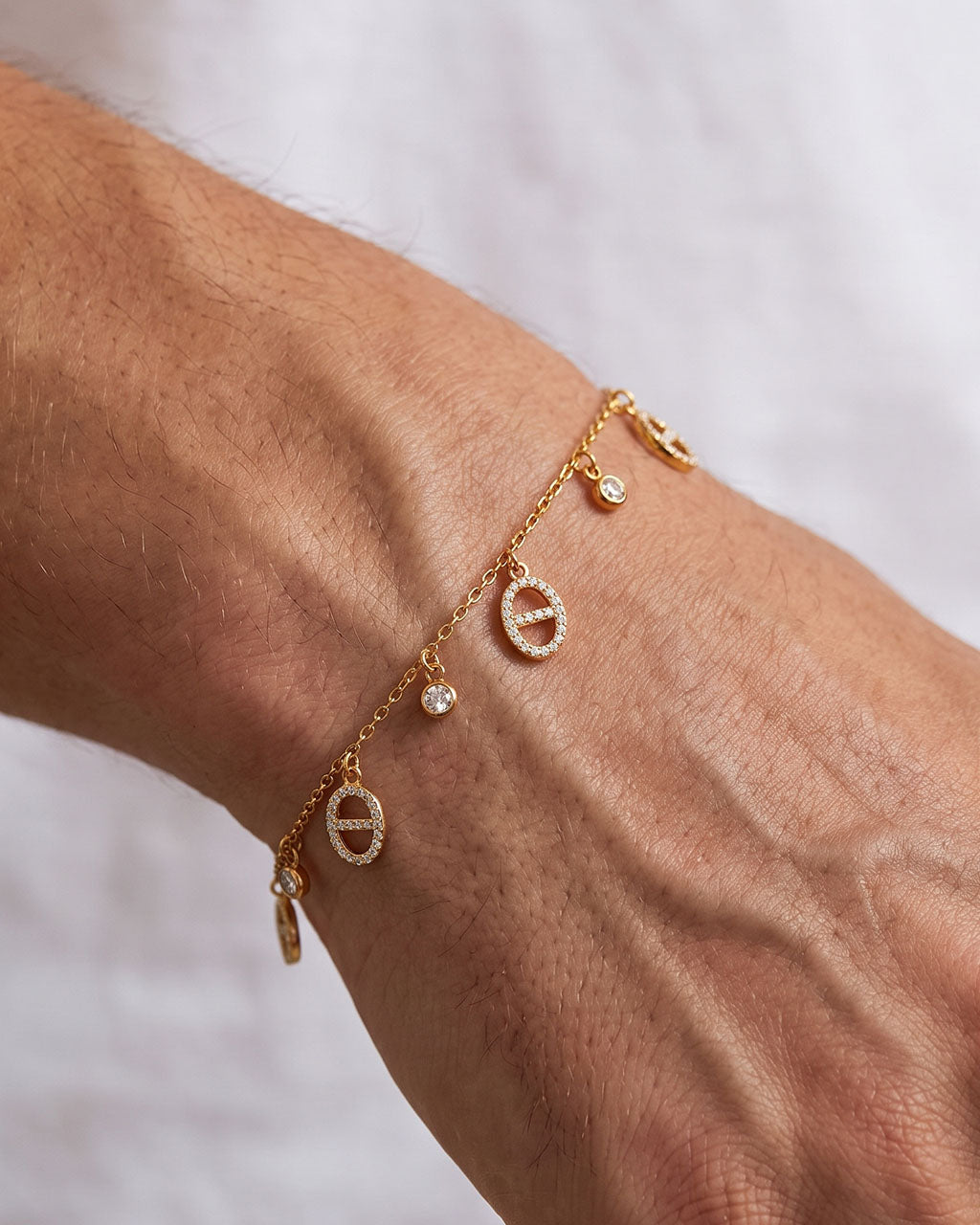 Bezel Stone Mariner Charm Waterproof Gold Bracelet