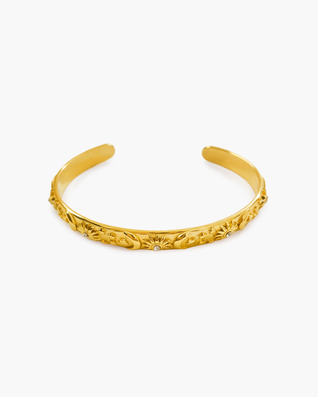 Bezel Stone Sun Moon Star Cuff Waterproof Gold Bangle