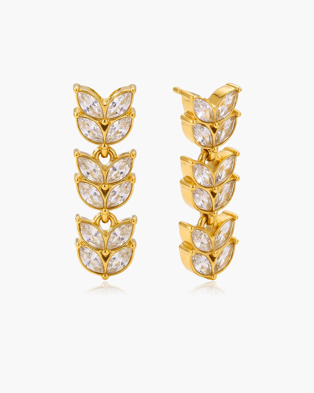 Bezel Wheat Marquise Drop Waterproof Gold Earrings