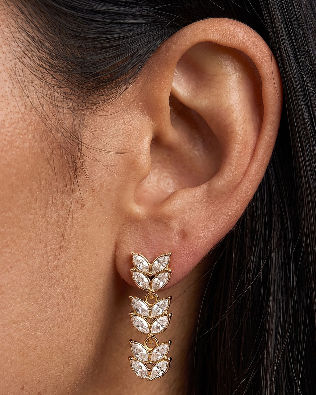 Bezel Wheat Marquise Drop Waterproof Gold Earrings