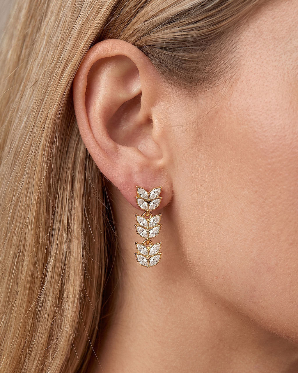 Bezel Wheat Marquise Drop Waterproof Gold Earrings