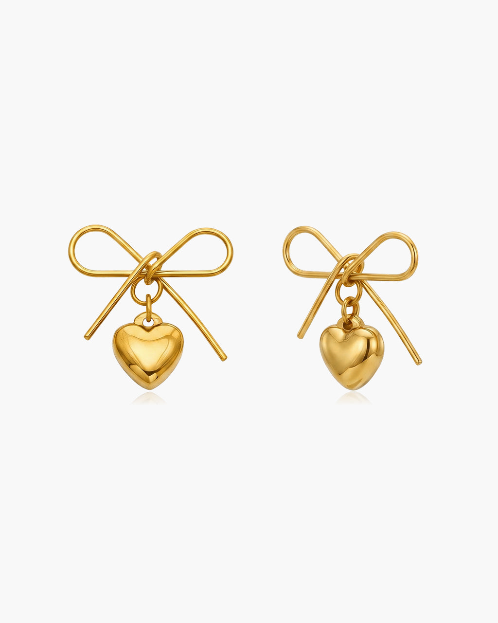 Big Bow & Puffy Heart Drop Waterproof Gold Earrings