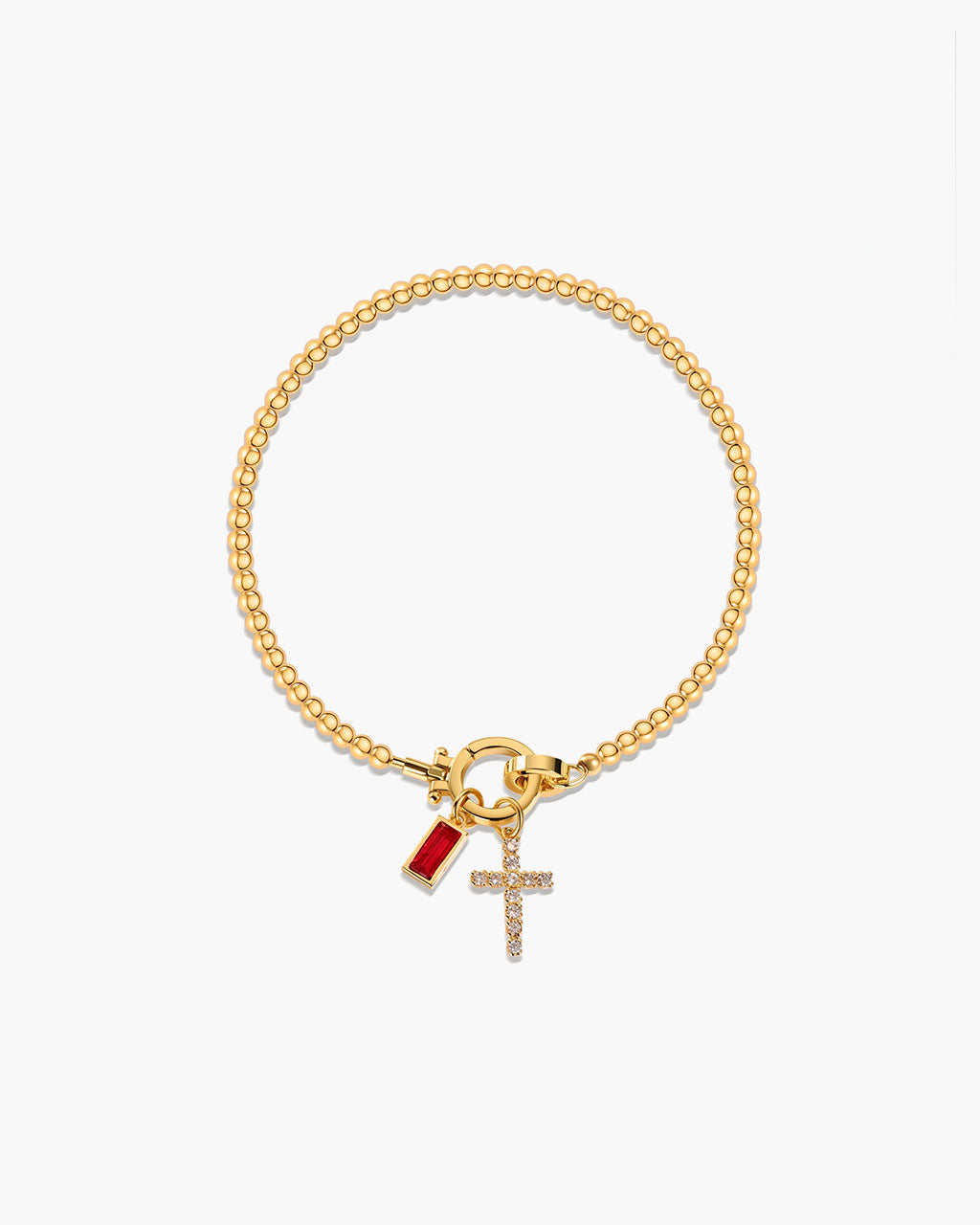 Birthstone Cross Waterproof Gold Beaded Bracelet