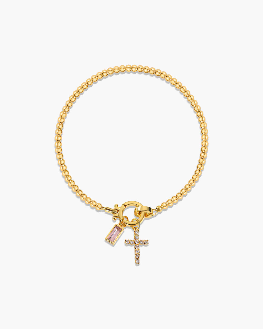 Birthstone Cross Waterproof Gold Beaded Bracelet
