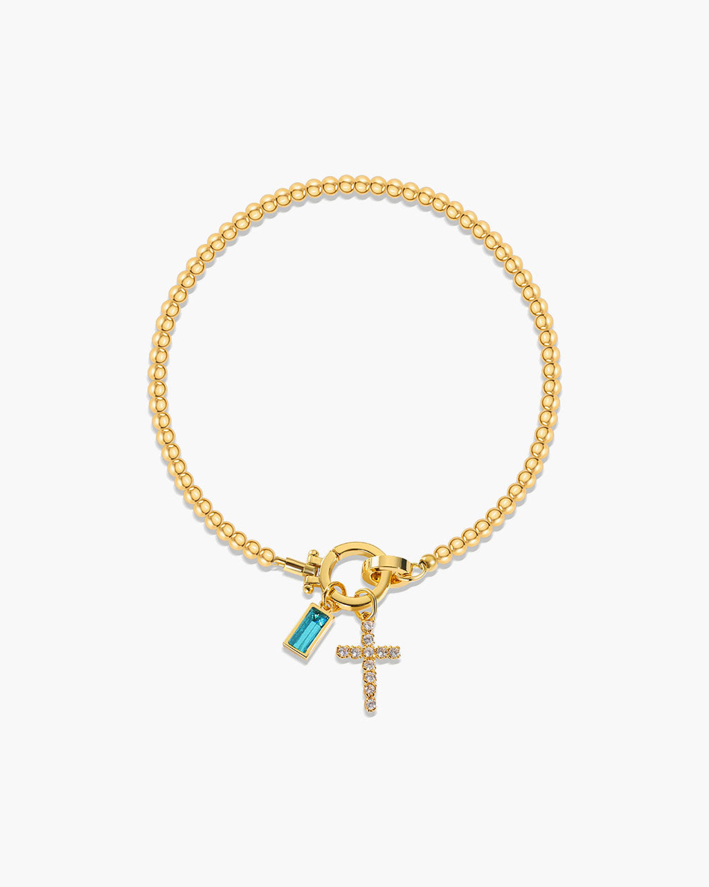 Birthstone Cross Waterproof Gold Beaded Bracelet