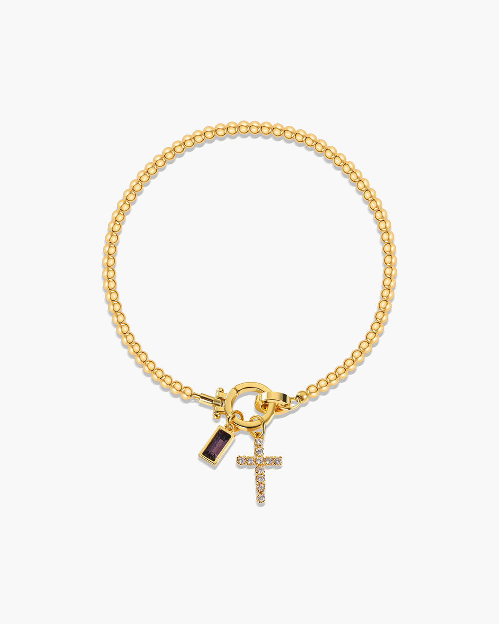 Birthstone Cross Waterproof Gold Beaded Bracelet