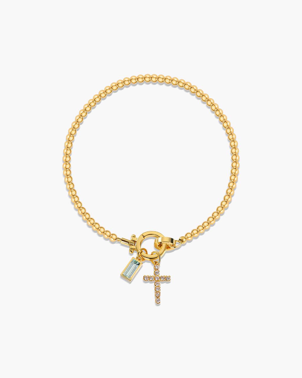 Birthstone Cross Waterproof Gold Beaded Bracelet