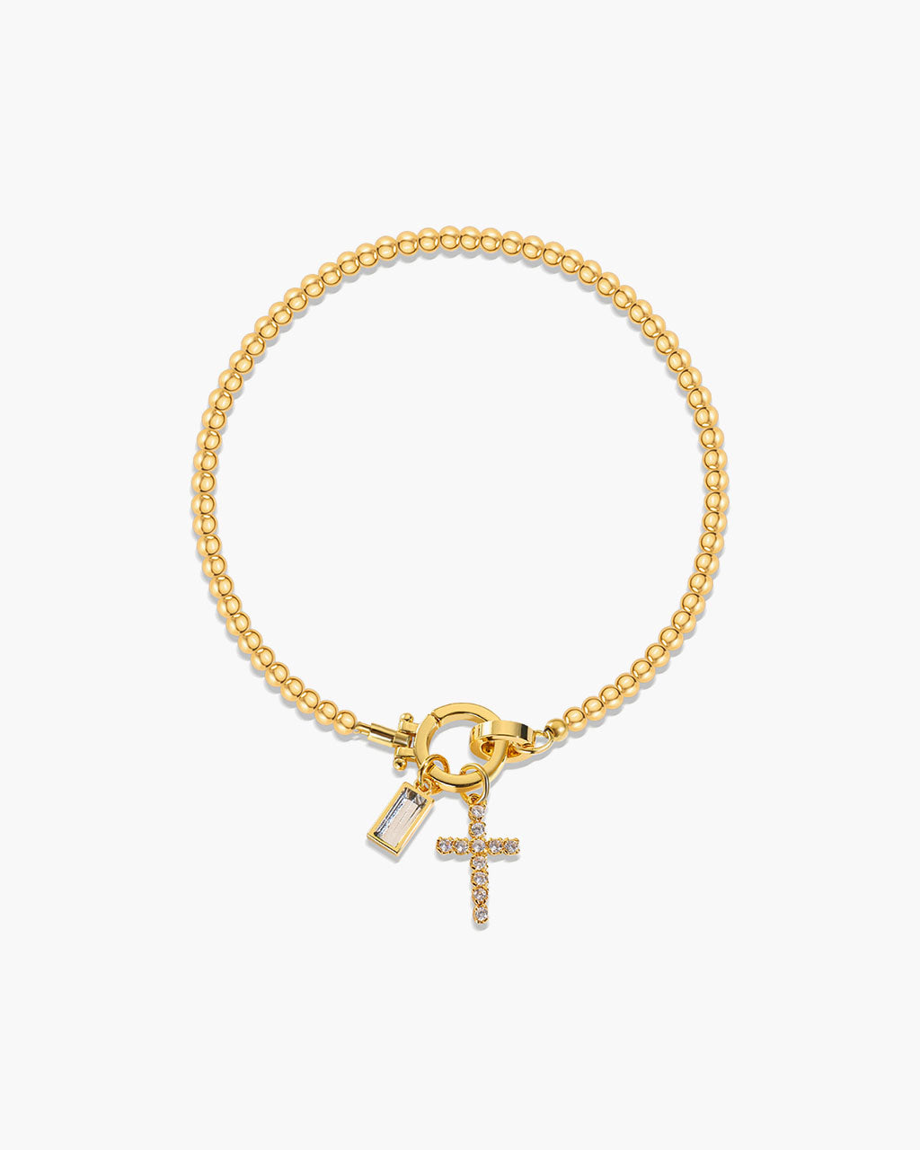 Birthstone Cross Waterproof Gold Beaded Bracelet
