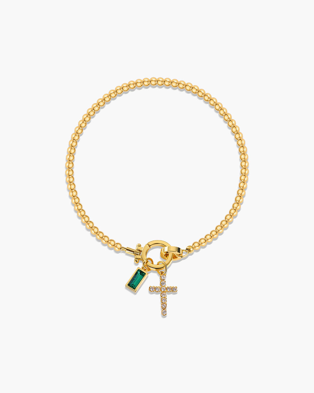 Birthstone Cross Waterproof Gold Beaded Bracelet
