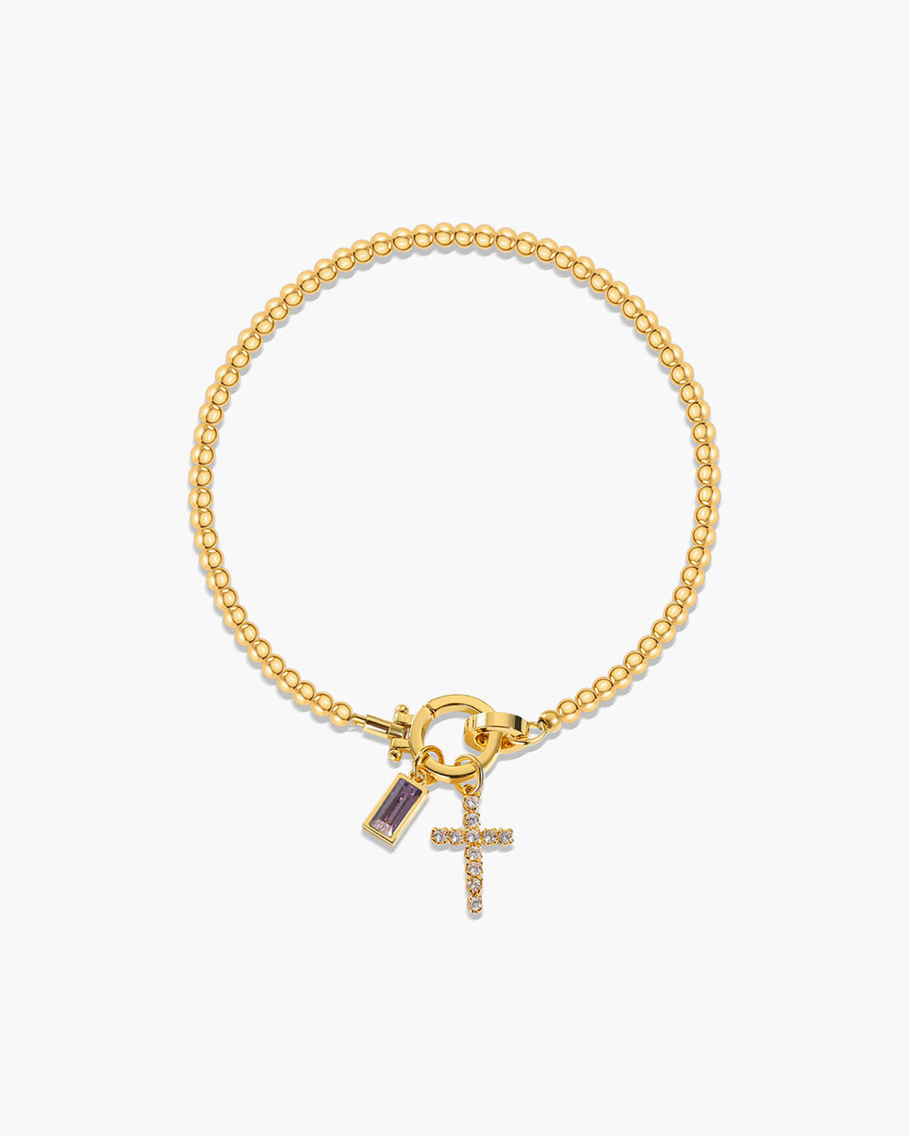 Birthstone Cross Waterproof Gold Beaded Bracelet