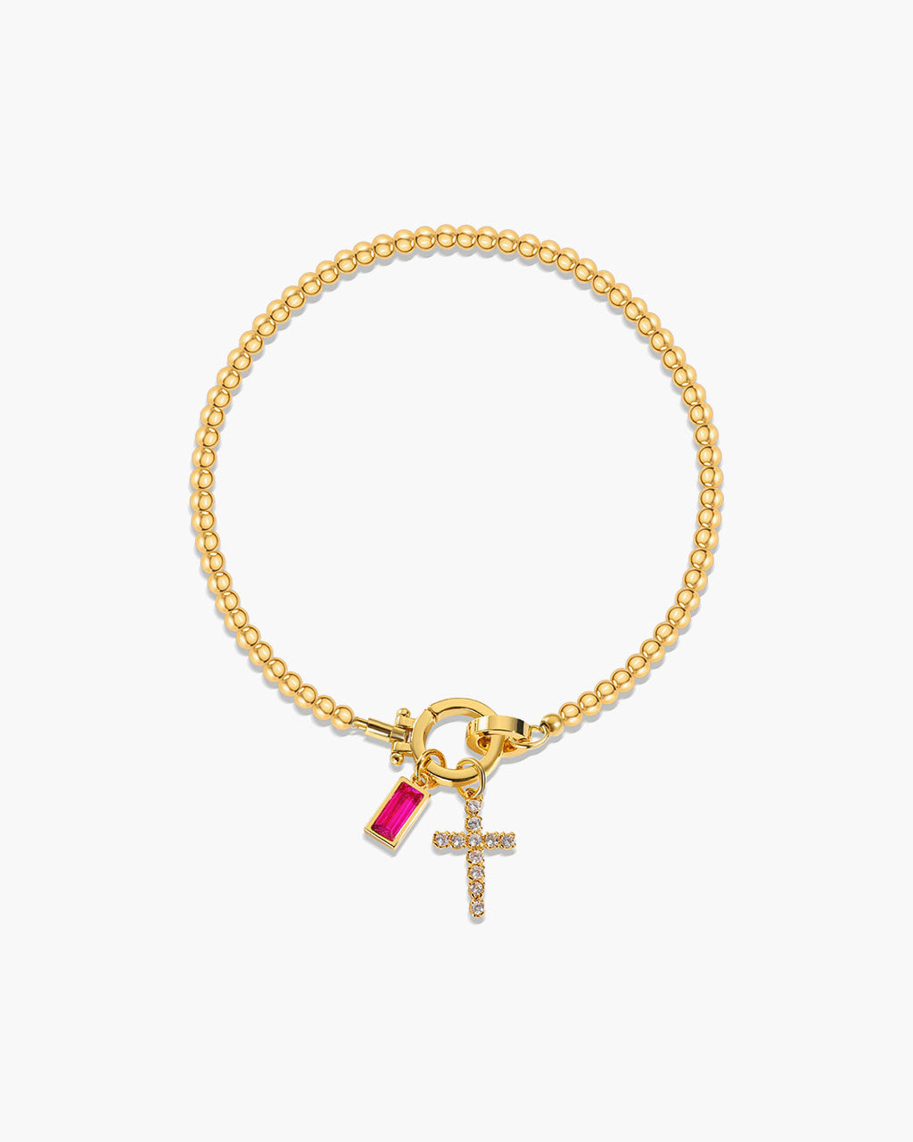 Birthstone Cross Waterproof Gold Beaded Bracelet