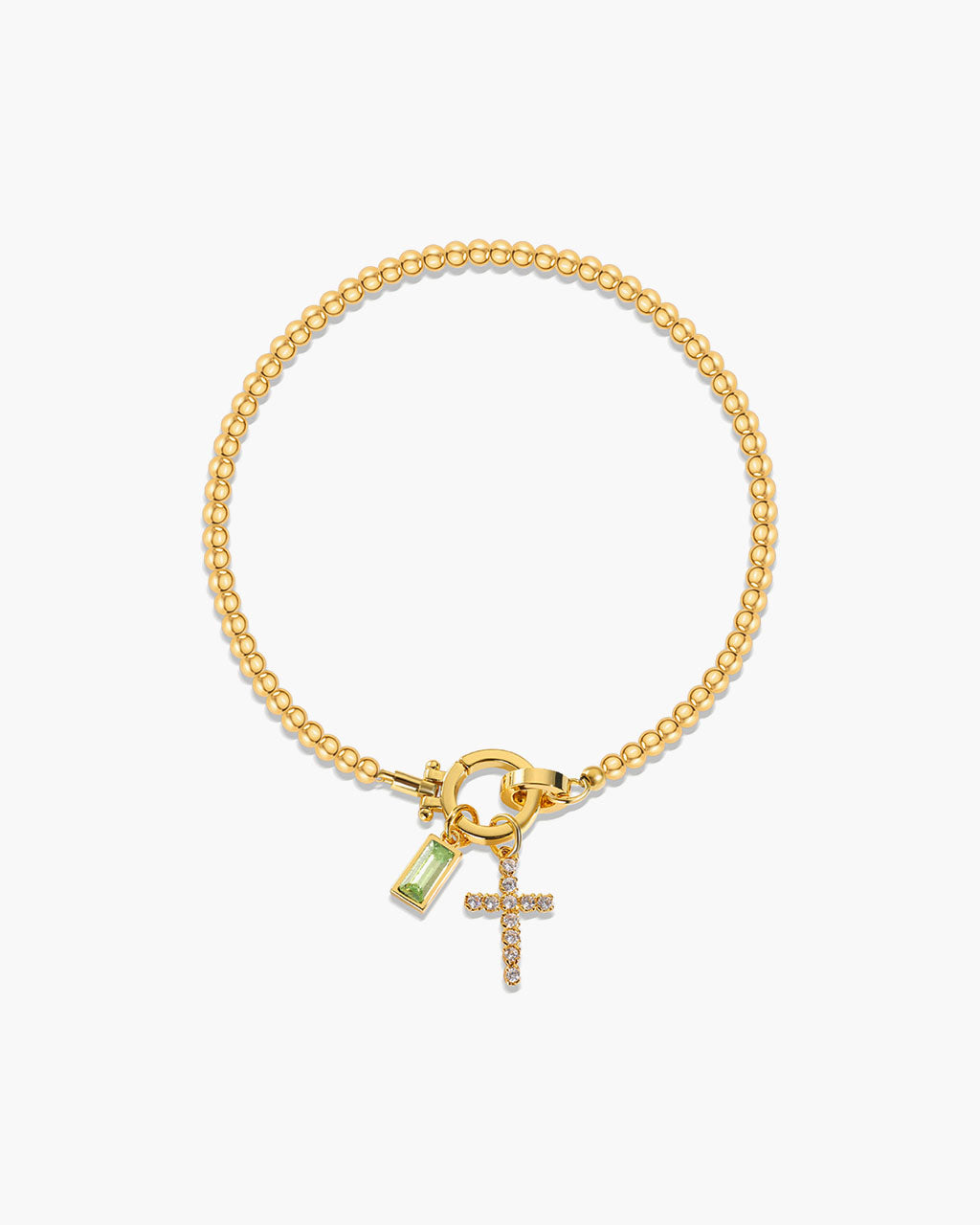 Birthstone Cross Waterproof Gold Beaded Bracelet