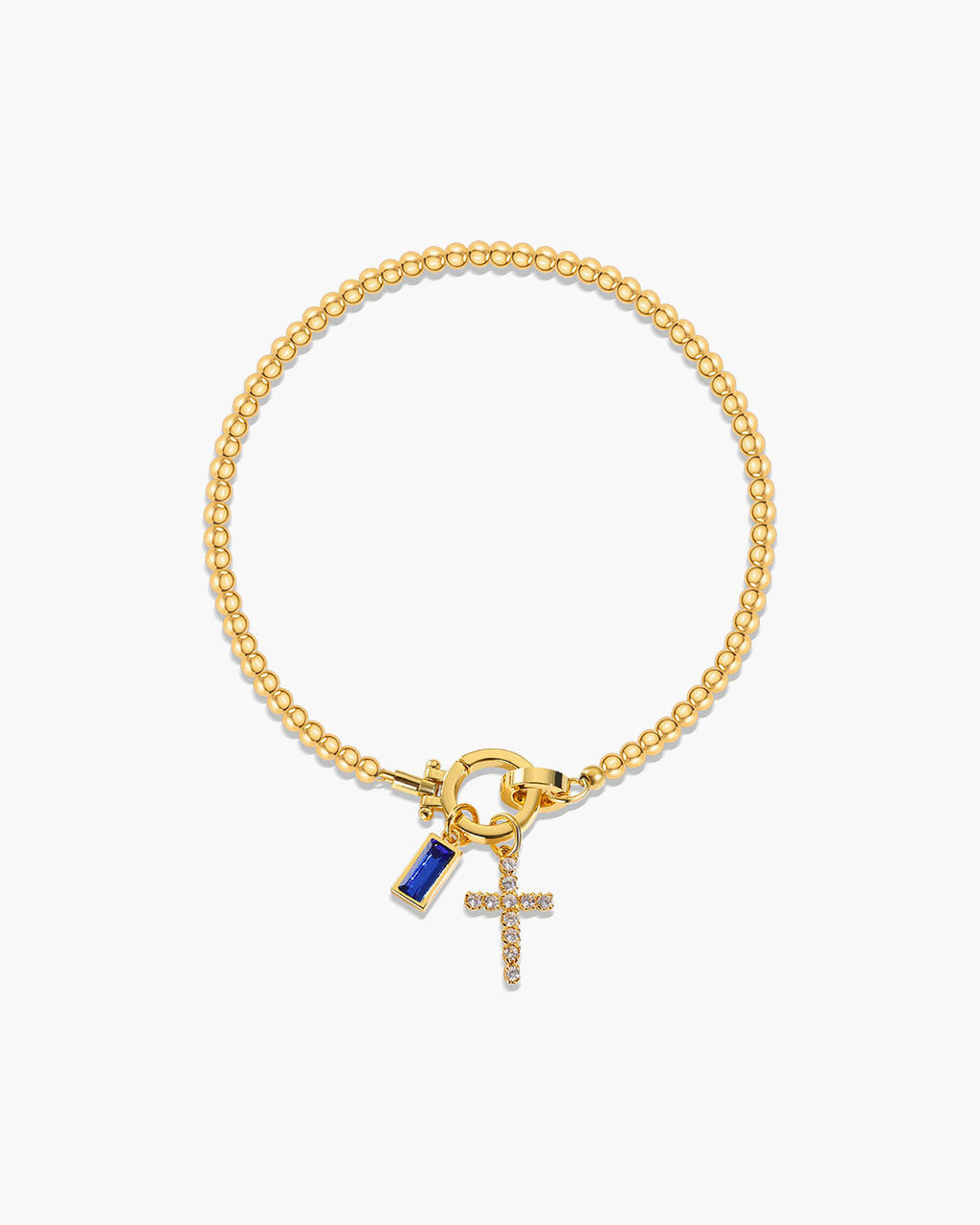 Birthstone Cross Waterproof Gold Beaded Bracelet