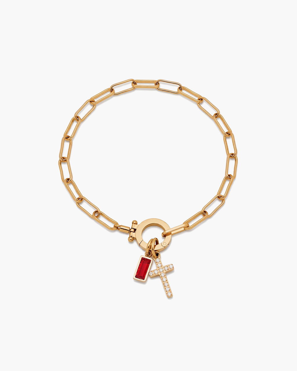 Birthstone Cross Waterproof Gold Paperclip Bracelet