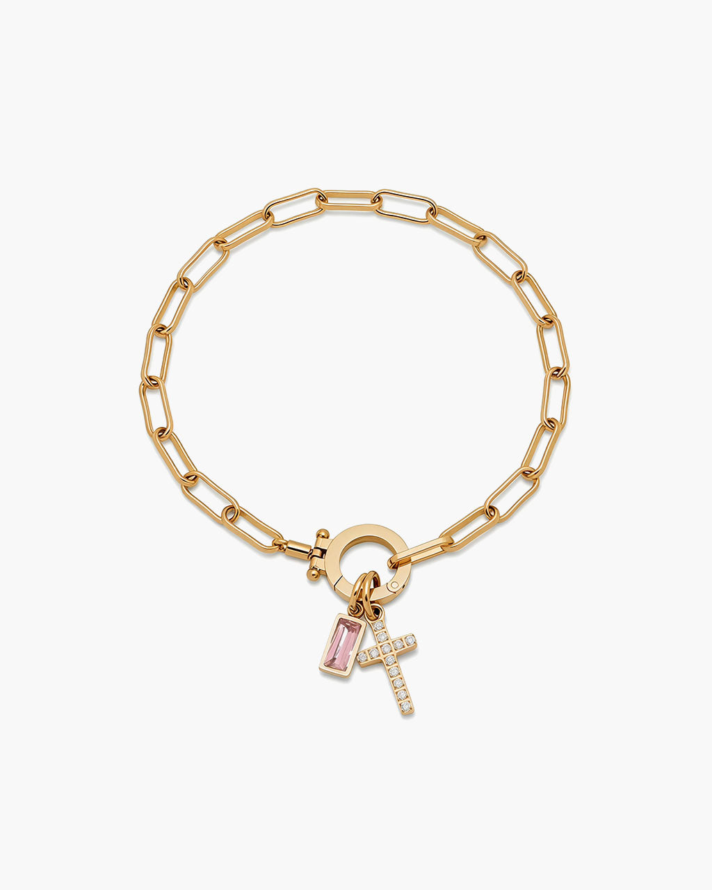 Birthstone Cross Waterproof Gold Paperclip Bracelet