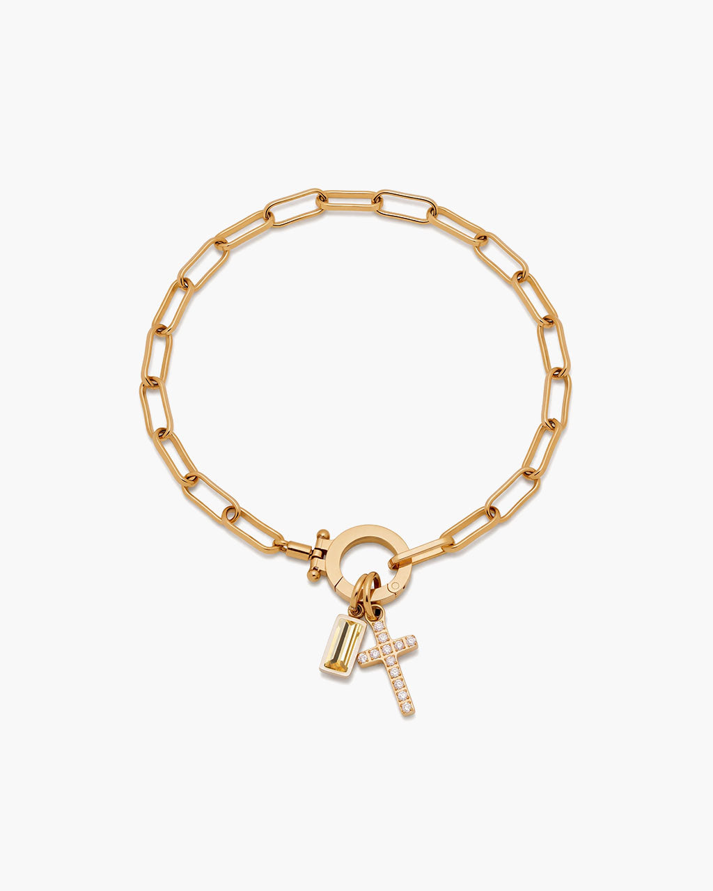 Birthstone Cross Waterproof Gold Paperclip Bracelet