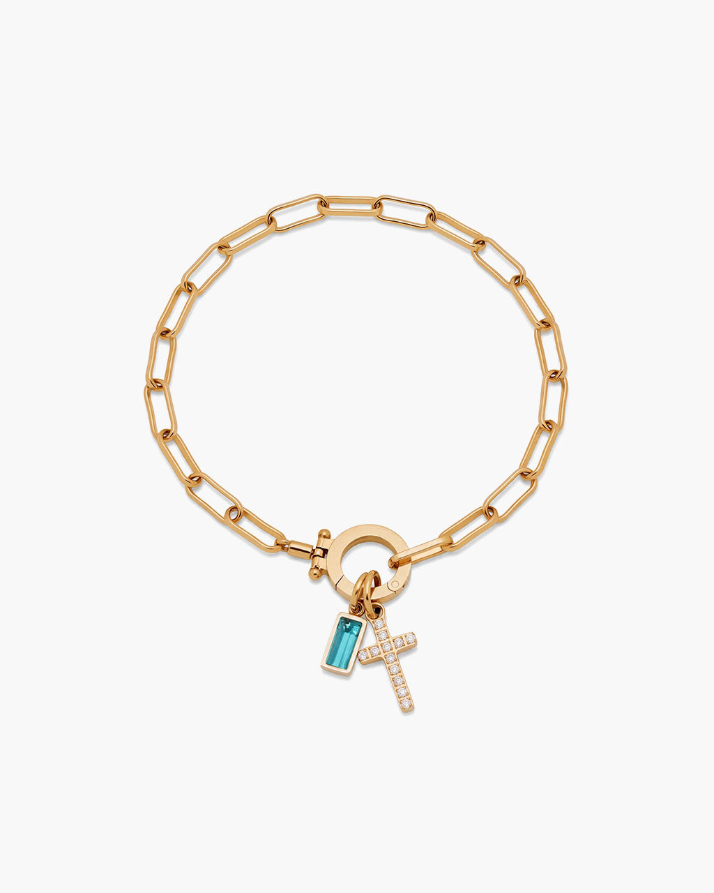 Birthstone Cross Waterproof Gold Paperclip Bracelet