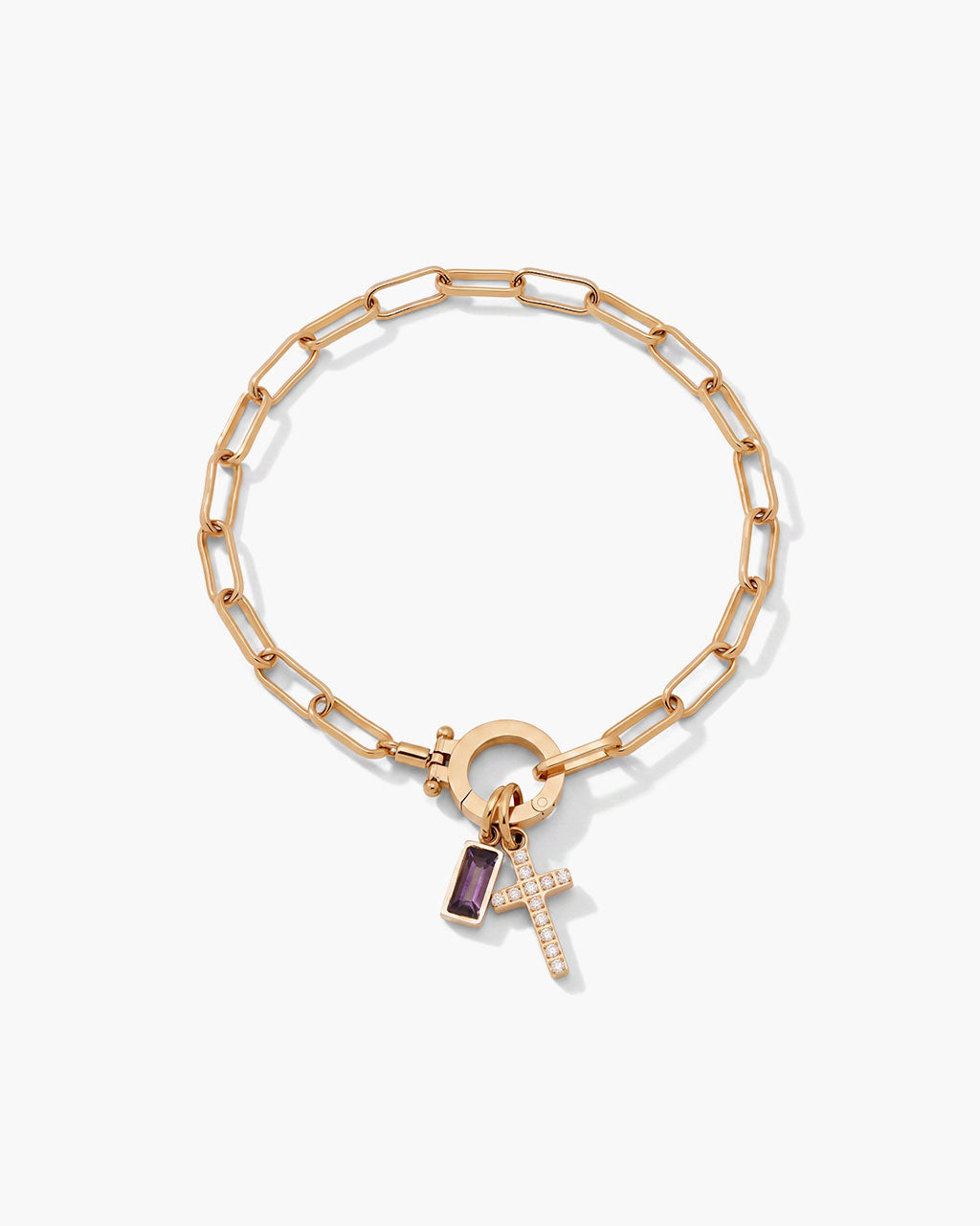 Birthstone Cross Waterproof Gold Paperclip Bracelet