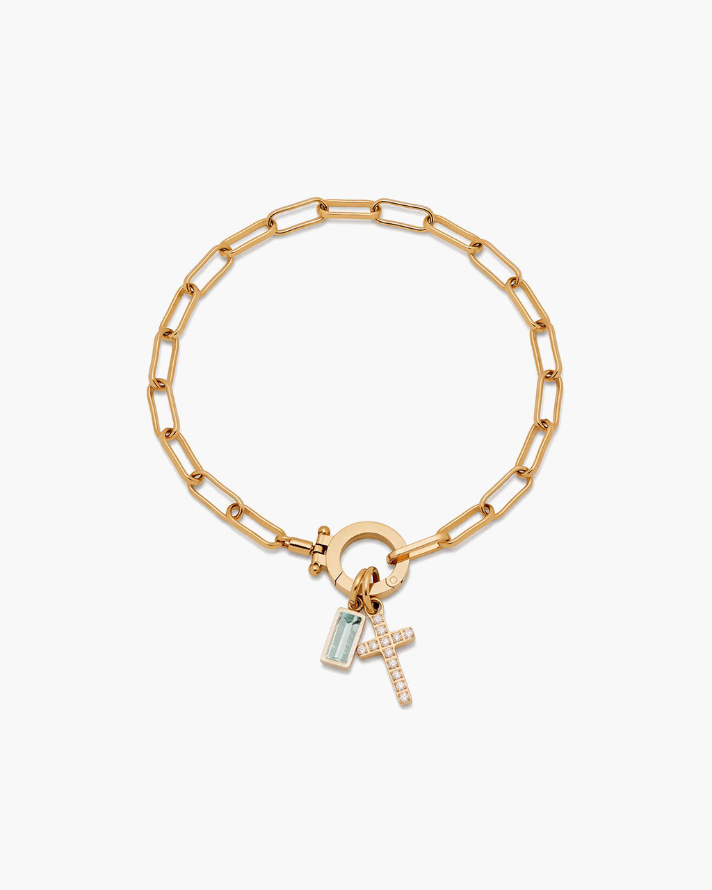 Birthstone Cross Waterproof Gold Paperclip Bracelet