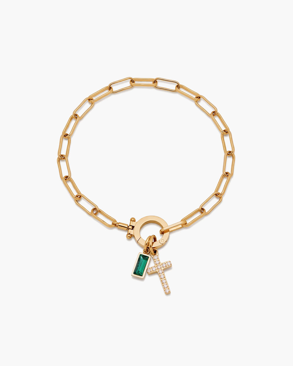 Birthstone Cross Waterproof Gold Paperclip Bracelet