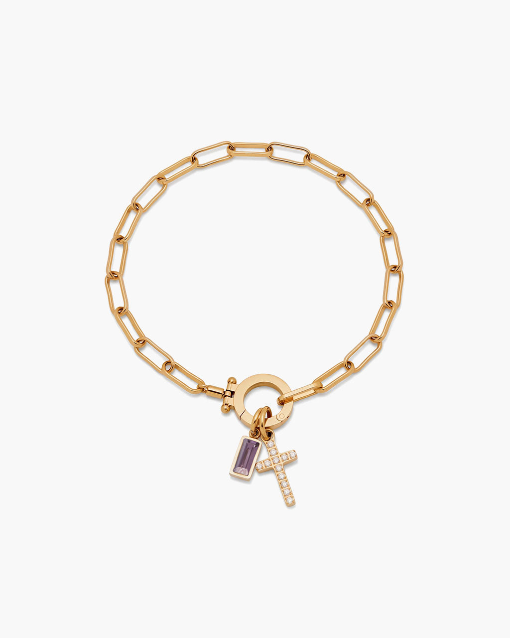 Birthstone Cross Waterproof Gold Paperclip Bracelet