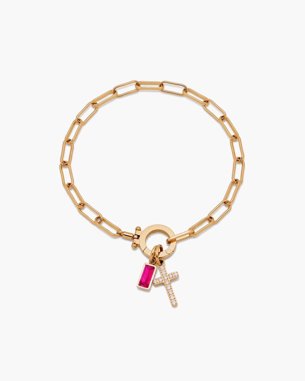 Birthstone Cross Waterproof Gold Paperclip Bracelet