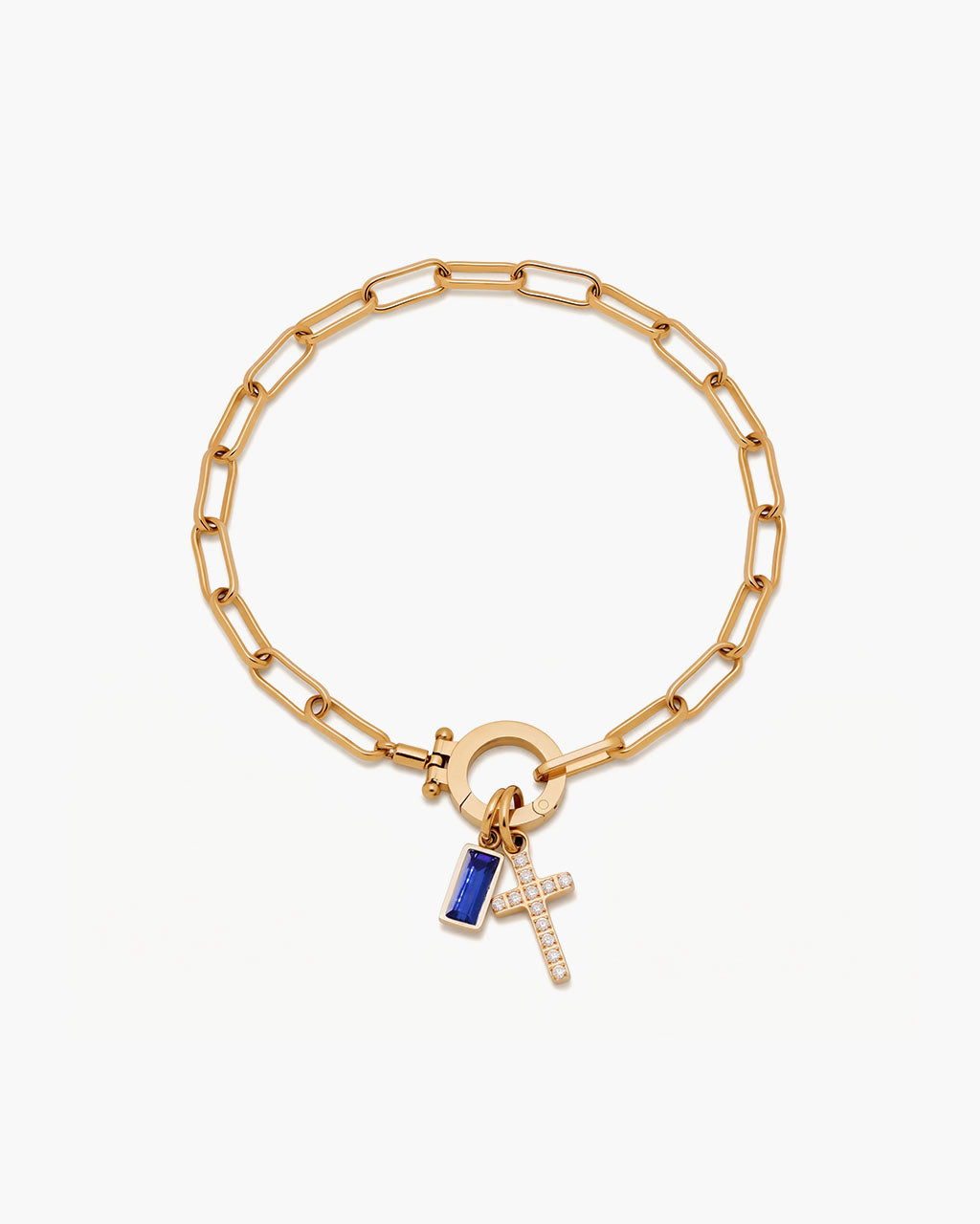 Birthstone Cross Waterproof Gold Paperclip Bracelet