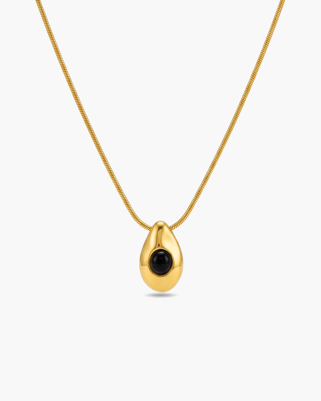 Black Onyx Snake Herringbone Waterproof Gold Necklace