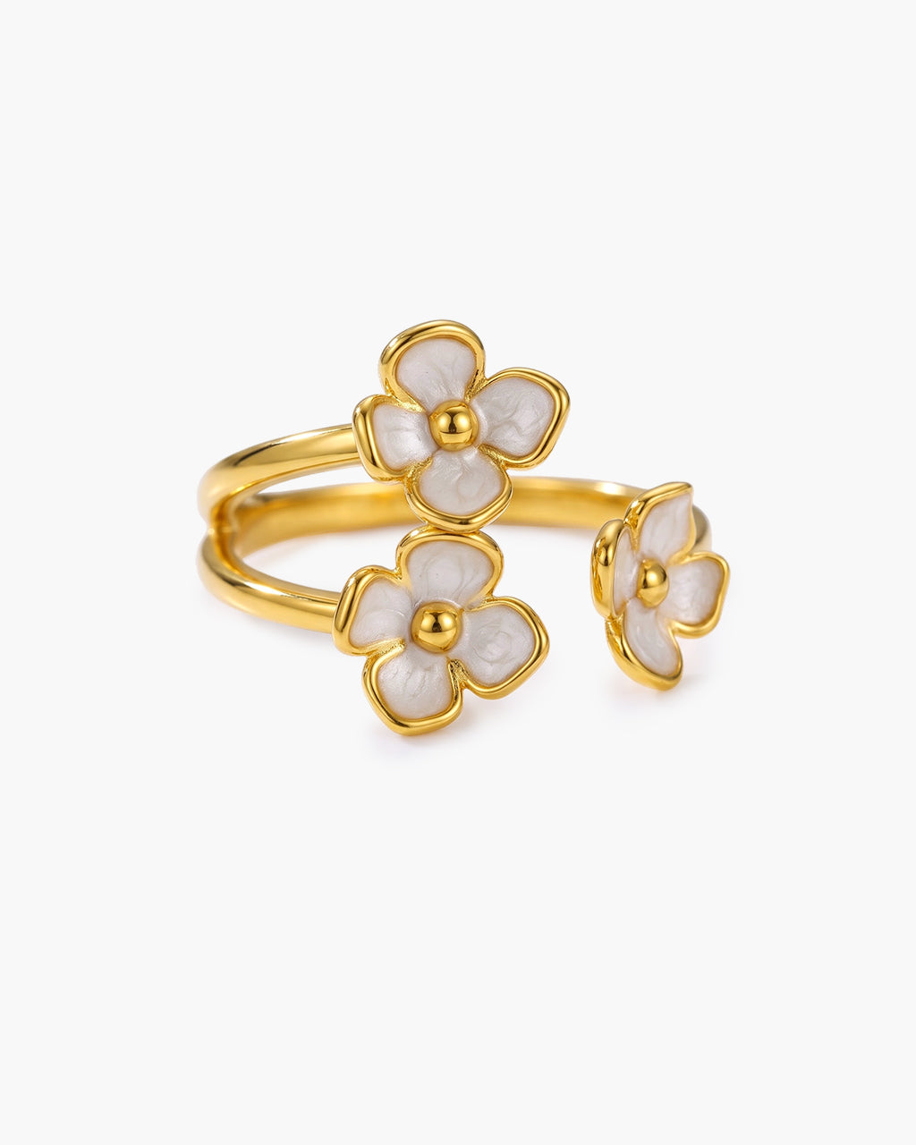 Bloom Triple Enamel Flower Open Waterproof Gold Ring