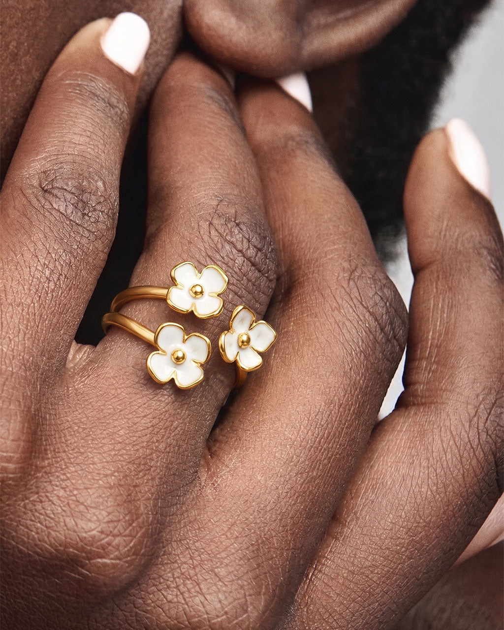 Bloom Triple Enamel Flower Open Waterproof Gold Ring