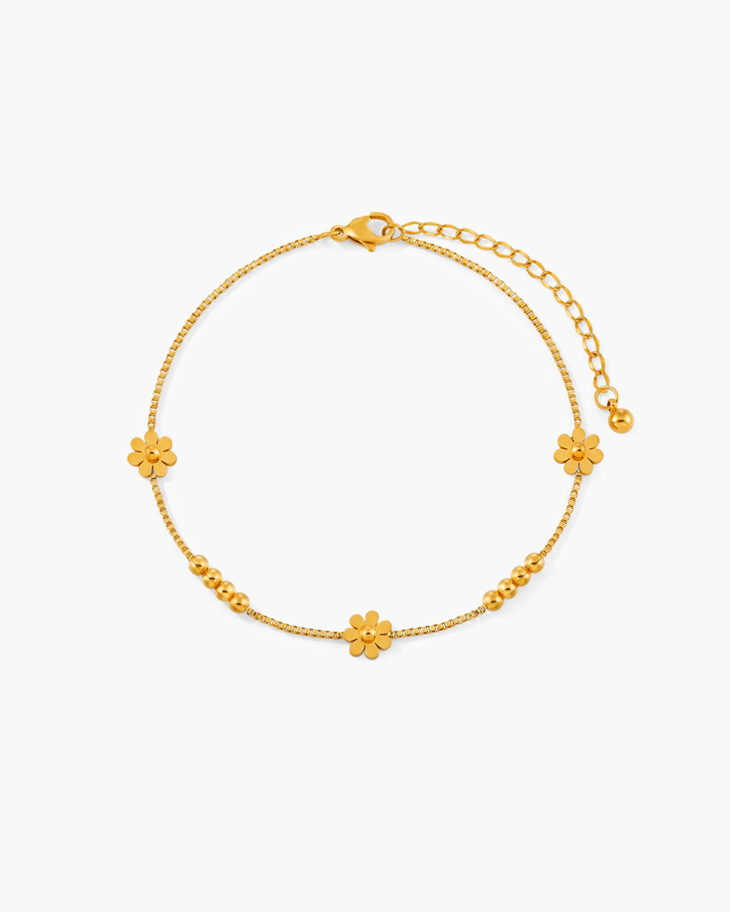 Blooming Daisy Flower Beaded Waterproof Gold Anklet